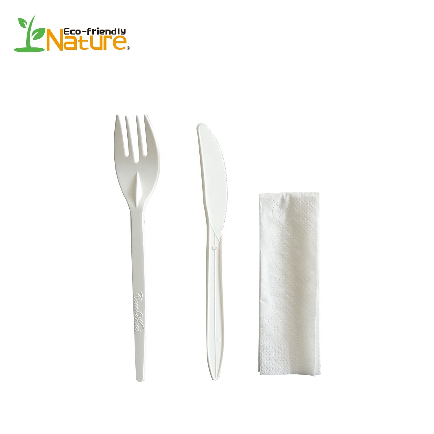 Hotels Restaurants Camping Disposable Cutlery Cornstarch Cutlery Set Disposable Knife Forks Spoons Napkins for Soup Cake Fruit