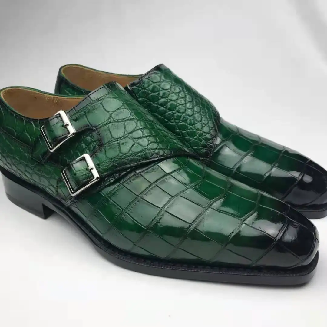 Factory Price Alligator mens shoes classic Wedding luxurious shoes man Handmade Monk Strap Crocodile Leather Men Dress Shoes