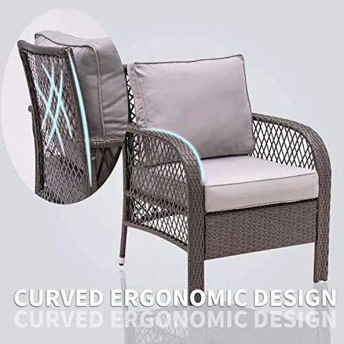 Outdoor Patio Wicker Furniture Set 4 Pieces Wicker Cushioned Set, Rattan Chair
