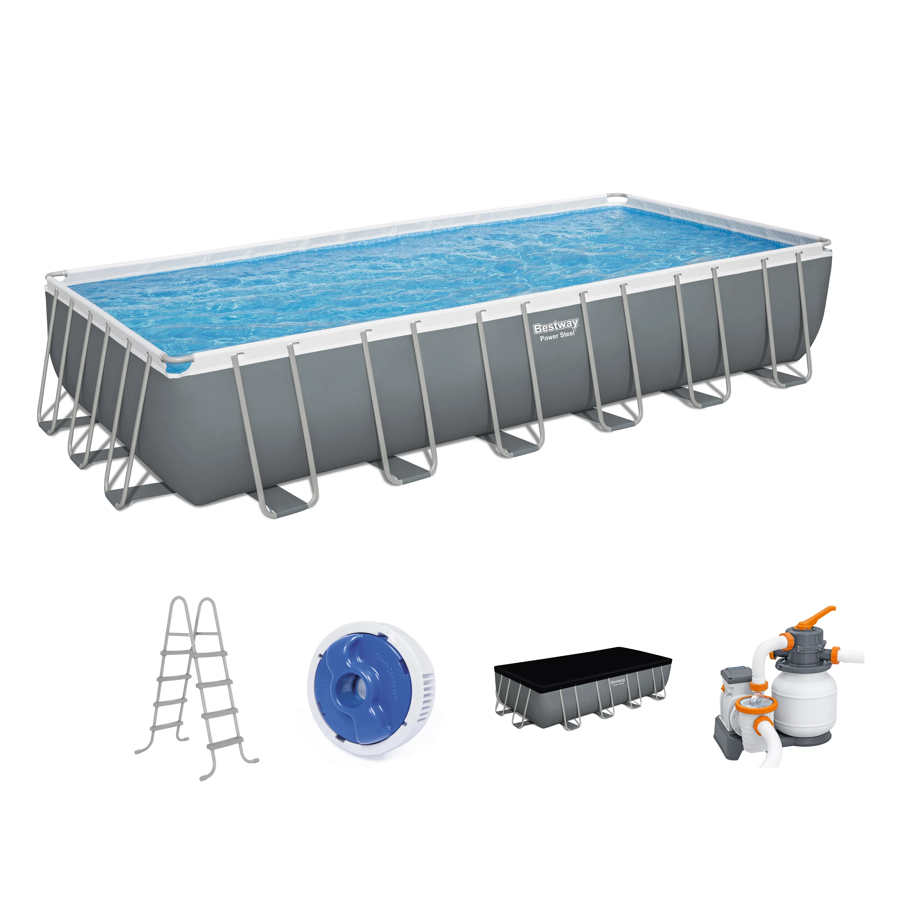 Bestway 56475 Power Steel Above Ground Pool Set rectangular plastic swimming pool 7.32 m x 3.66 m x 1.32 m