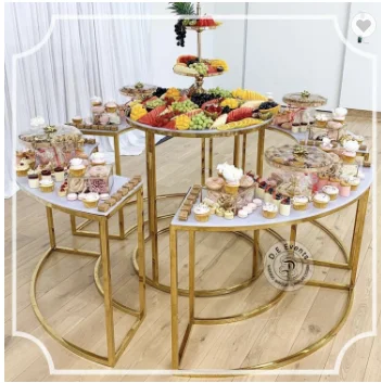 Combination Round Silver Stainless Steel Frame MDF Top  Decoration cake  display racks Dining Table For Wedding