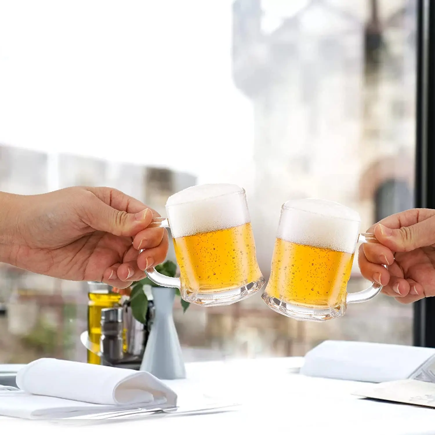 Mini 5 oz Beer Mug Glass Tasting  Beer Glasses for Freezer, Heavy Base Beer Sampler Glass Shots Glasses with Handle