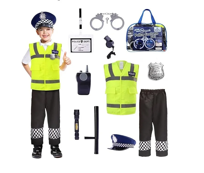 Kids police play set fancy dress costume for 3-5 years old kids,police costume for child pretend play dress up game with siren