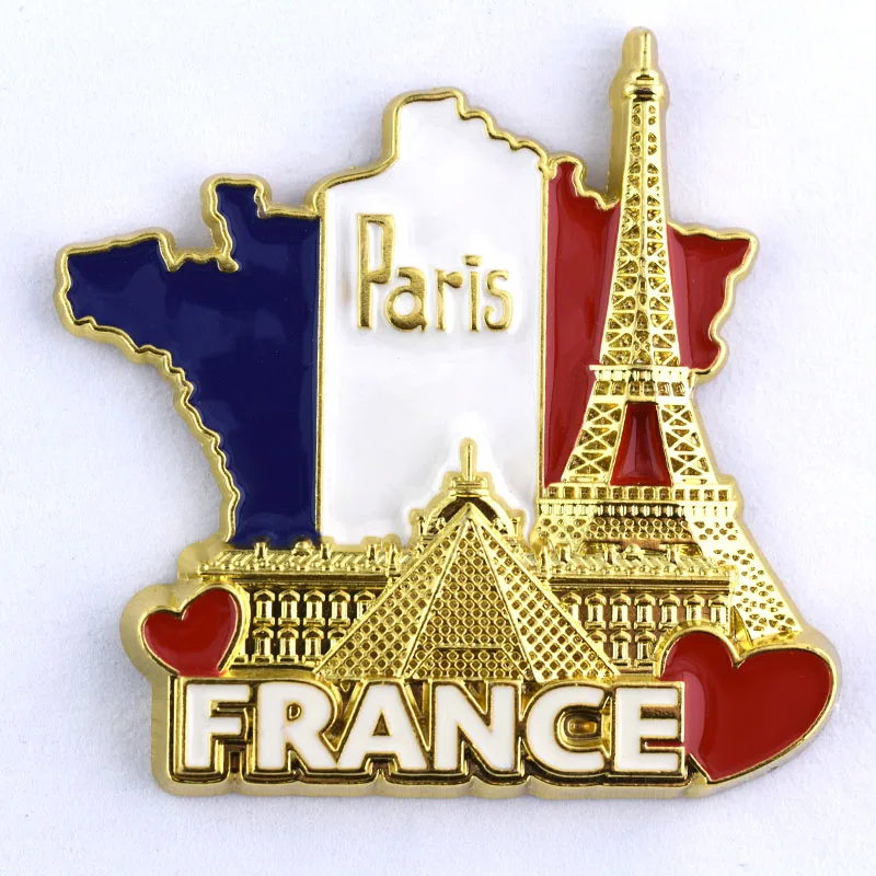 Customized Paris Design Metal Fridge Magnet France Tourist Souvenir For Different Countries Custom