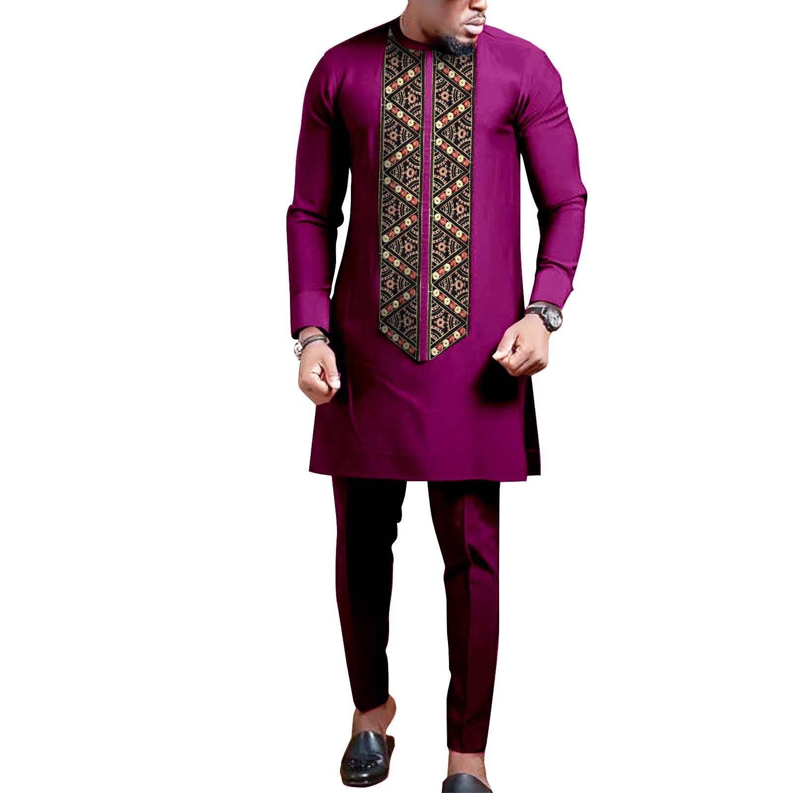 Wholesale New African Clothing Factory Good Order Solid Color Men Clothing Clothes African Men Traditional Outfit Suit