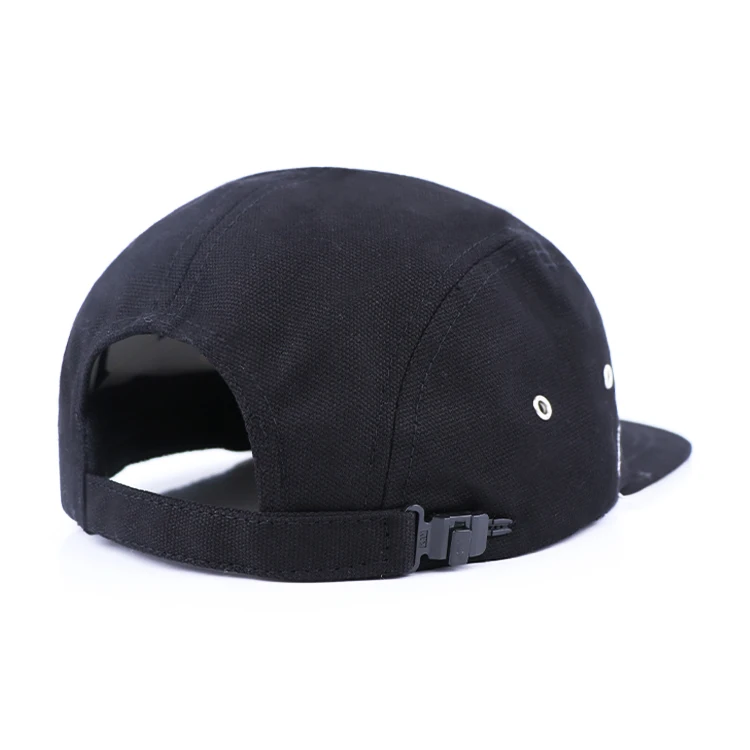 Qianzun Manufacturer black custom embroidered color block canvas hats 5 panel twill hat with metal buckle