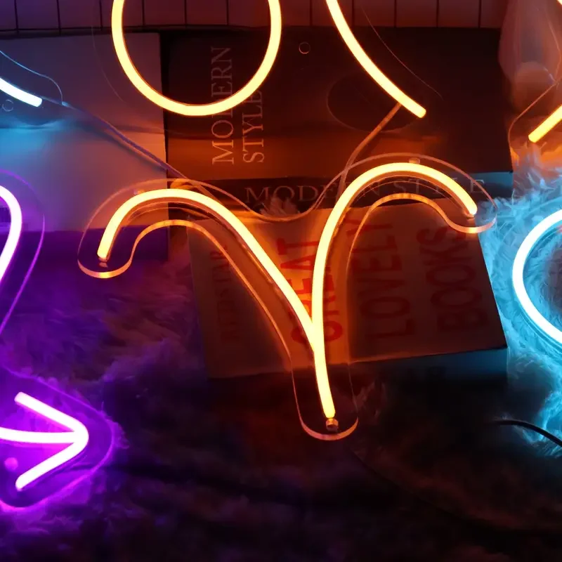 1pc Aries LED Neon Sign Astrology Zodiac Horoscope Wall Decor for Home Halloween/Thanksgiving/Christmas/Birthday Gift Room Decor