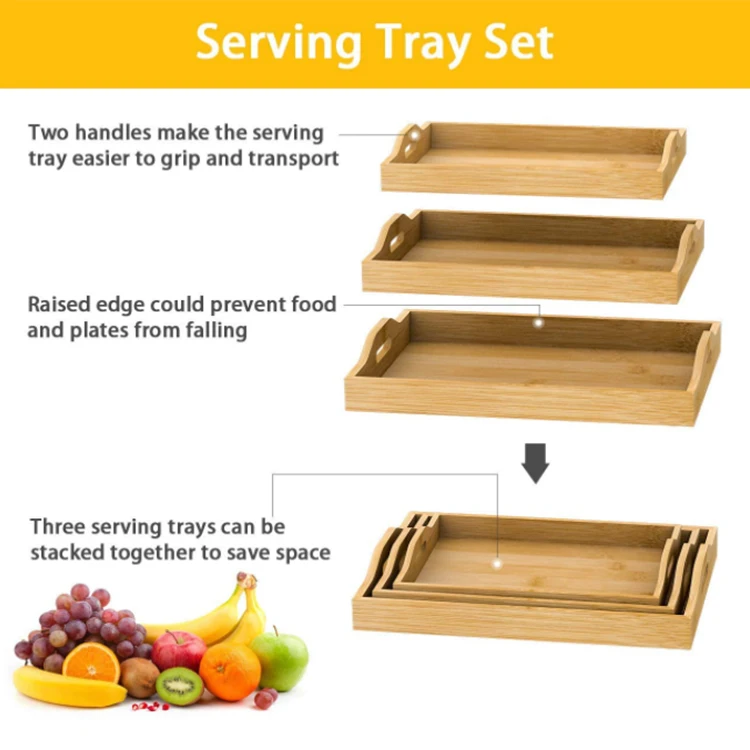 2021 new design natural bamboo decorative storage tray wooden serving tray