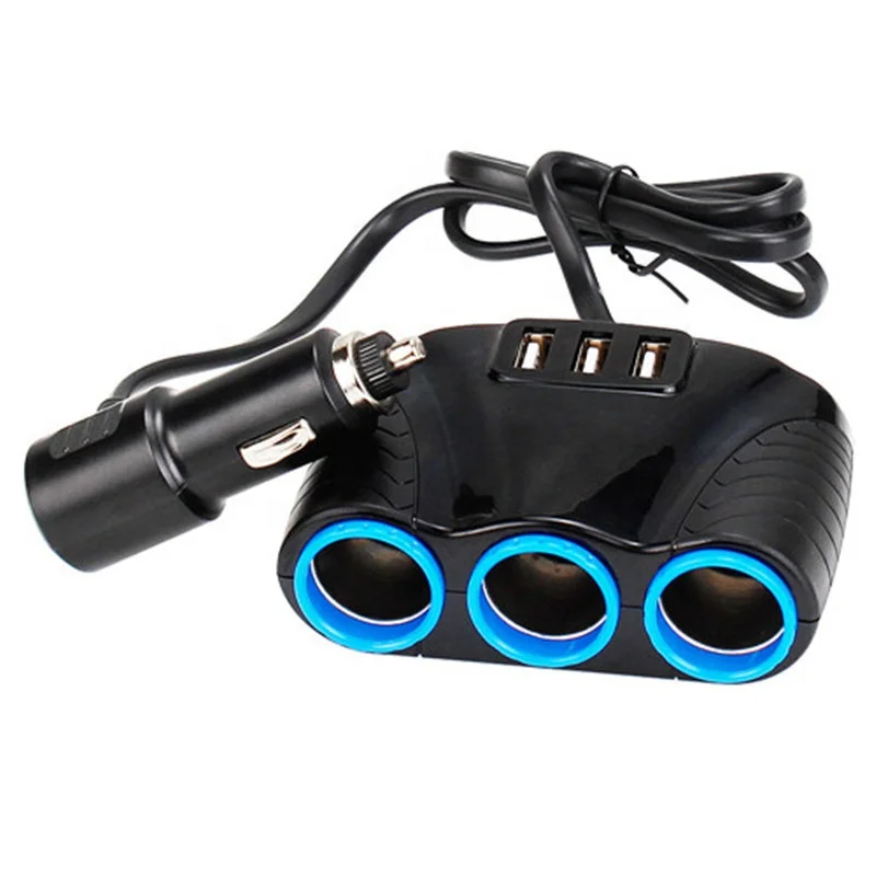 3.1A 12V Car Charger 3 in 1 Cigarette Lighter Splitter Power Adapter USB Car Socket For Phone Pad DVR GPS 3 USB 3 Sockets Power