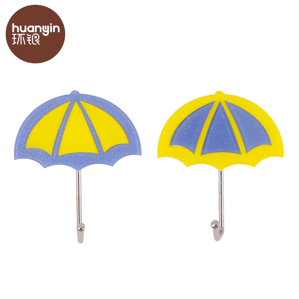 Cute umbrella decorative pp plastic kitchen sticky hook adhesive gancho de parede