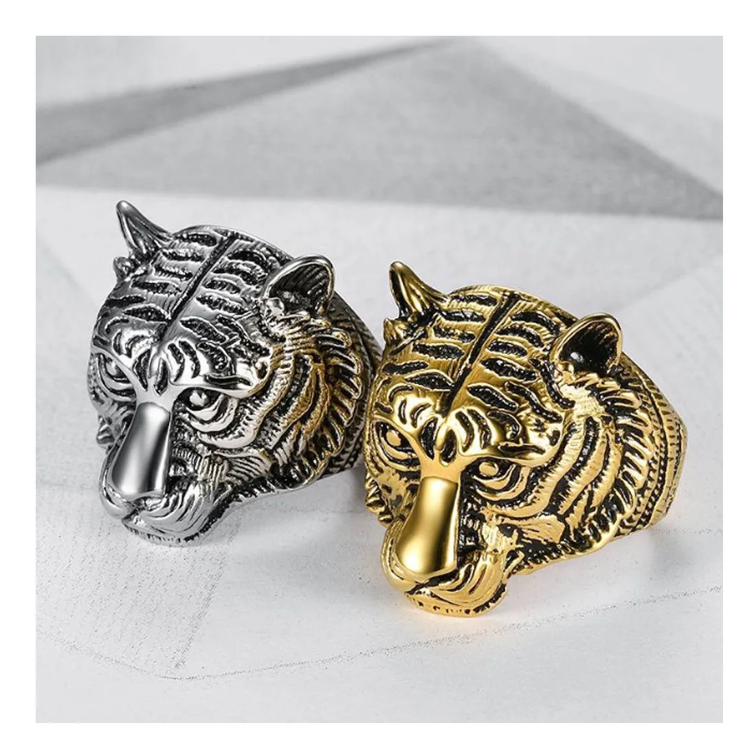 factory custom hip hop wholesale Hot sale stainless steel tiger championship ring for Collectible  big rings style for men