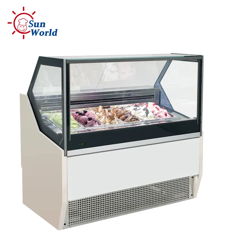 Ice Cream Machine 10 12 14 Pans Ice Cream Horizontal Freezer Air Cooling Ice Cream Display Freezer Showcase