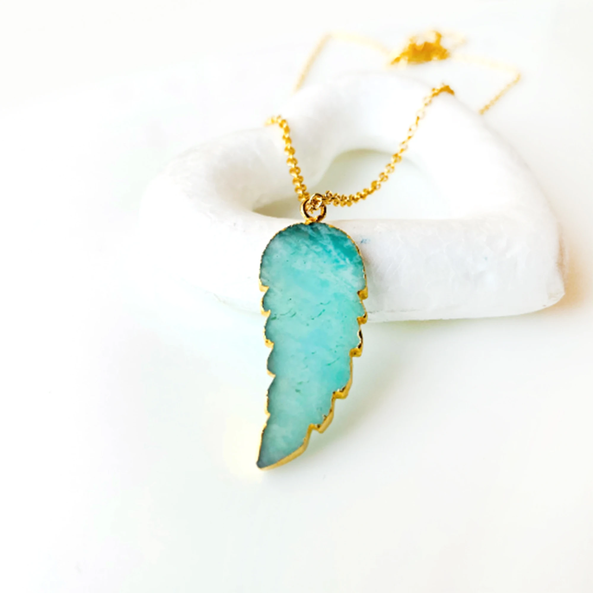 Natural Gemstone Gold Electroplated Angel Wings Charm Necklaces Pendant