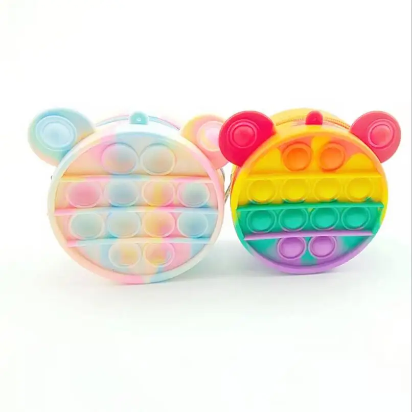 Custom Rainbow Silicone Coin Purse With Decompression push bubbles fidget toy purse