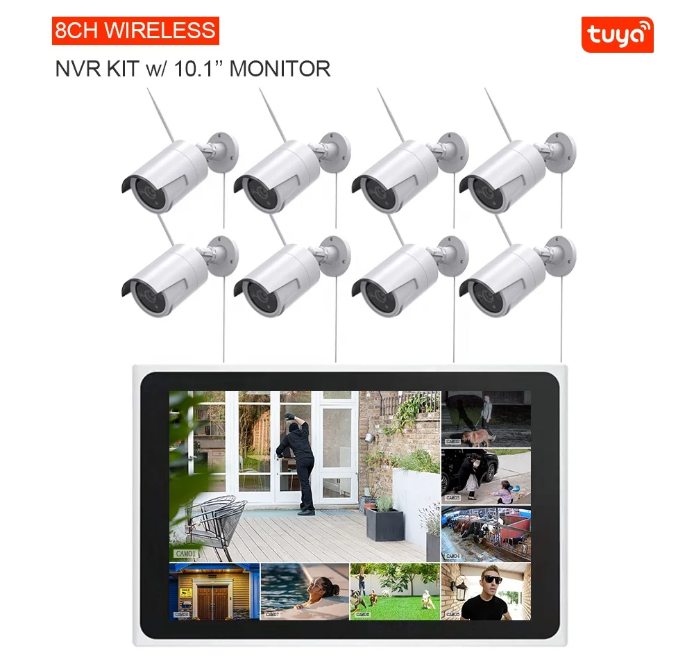 Lermom 4Ch 8Ch 3Mp Lcd Monitor Tuya Dvr Wire Free Security Surveillance Camera System Wireless Online Nvr Camera Set