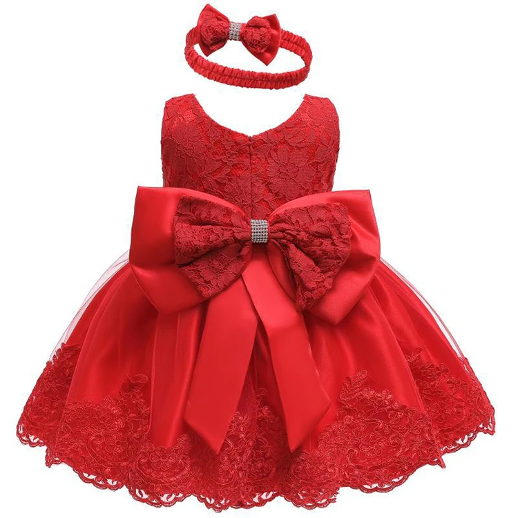 Kids Gown Infant Clothing Birthday Pageant Party Embroidery Formal Lace Baby Dress Flower Girl Dress With Big Bow