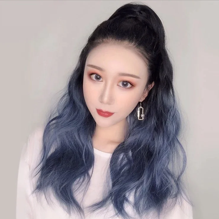 SARLA Fashion Body Wave Soft Knit Ponytail Beanie Long Ombre Hairpiece Synthetic Ponytail Clamp Claw Curly Ponytail Extension