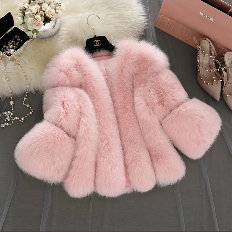 Hot selling solid color casual korean winter coats clothes women faux fur coat for wholesales