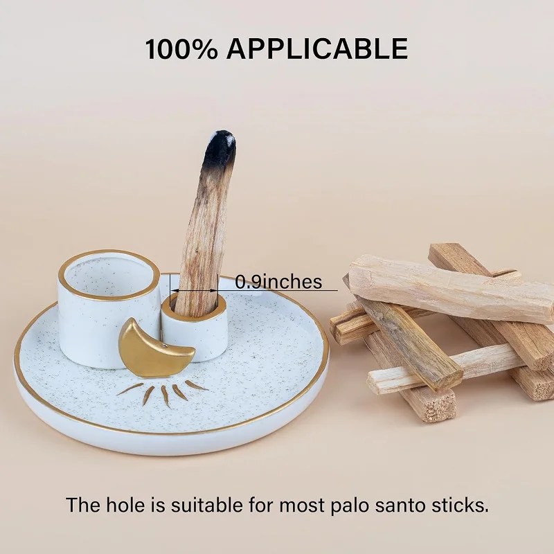 Multifunction Incense and Candle Holder for Burning Sage Palo Santo Incense Sticks Ceramic Ash Catcher Tray for Meditation Room
