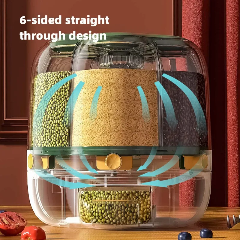 Manufacturer Sells 6 Grid Rotating Food Dispenser 40lb Rice and Grain Storage Container 6.5KG Rotating Rice Barrel Grain Dispens