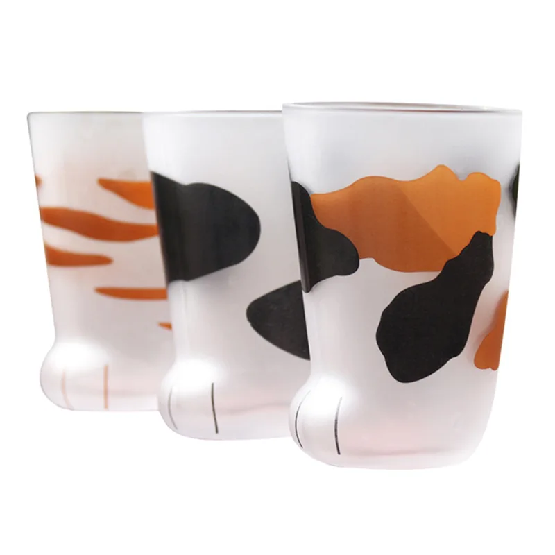 Новый дизайн, бытовая круглая бутылка для молока из матового стекла, прозрачная чашка в форме кошачьей лапы