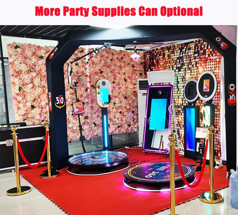 Free Custom Logo Backdrop Round 360 Degree Party Video Camera Photo Booth With Led Lights On Sale