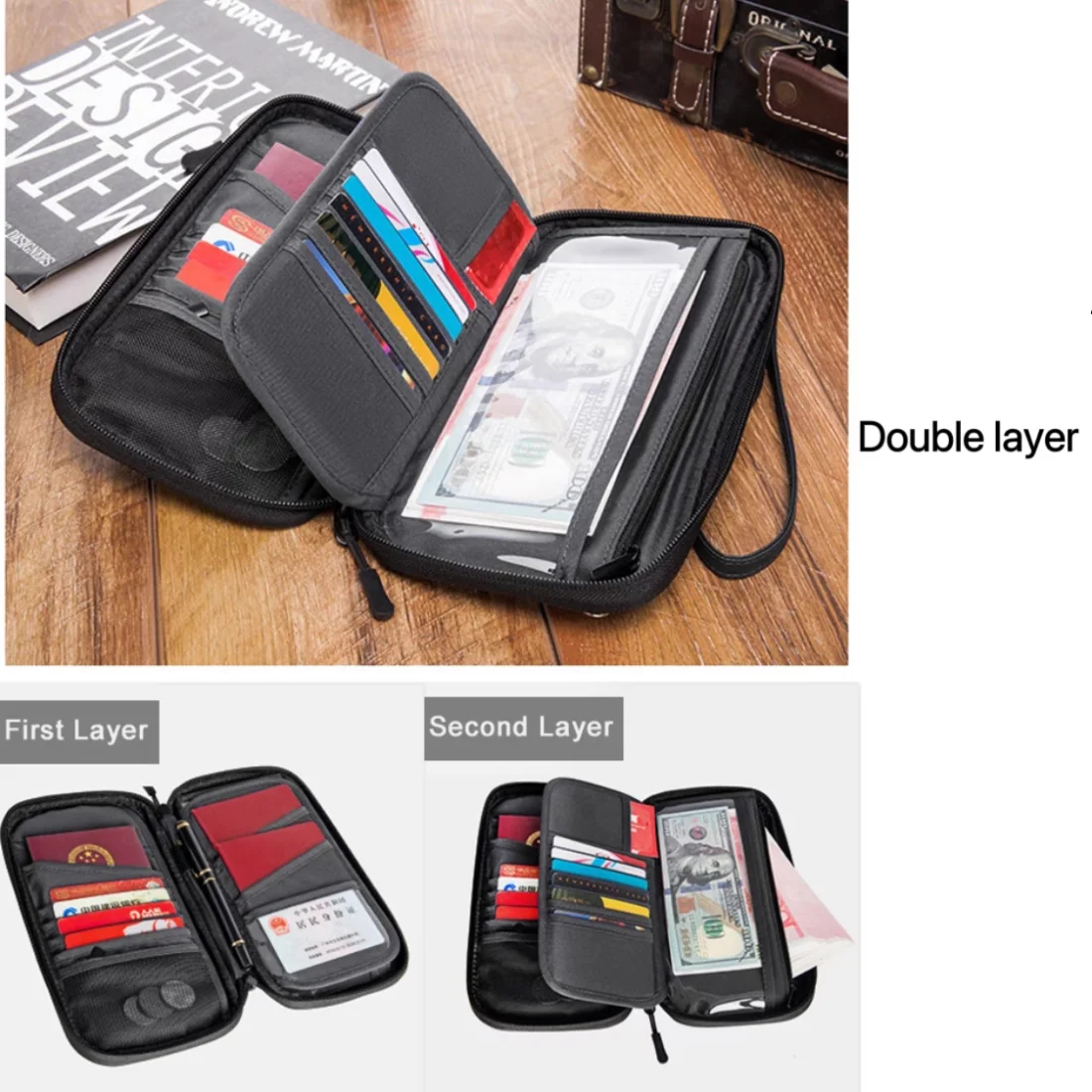 Family Travel Document Organizer With Zipper RFID-Blocking Travel Wallet ,Ticket holder ,Passport Change Holder For Women Men