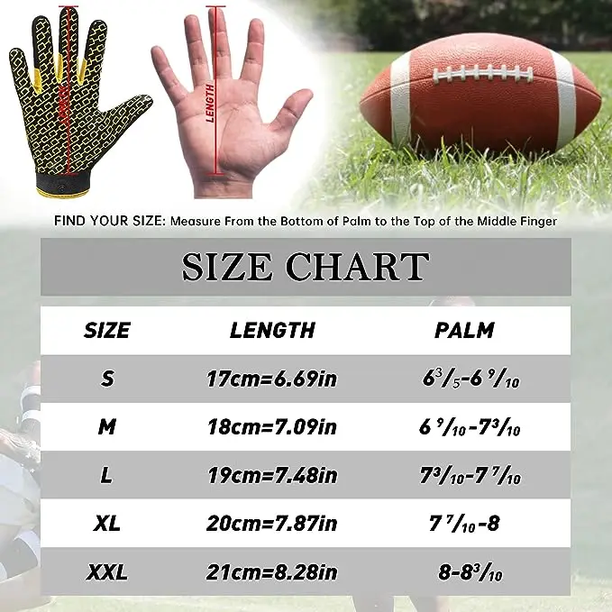 HANDLANDY Youth and Adult Black and Gold Stretch Fit Sticky Wide Receiver Grip Custom Football Gloves For Kids