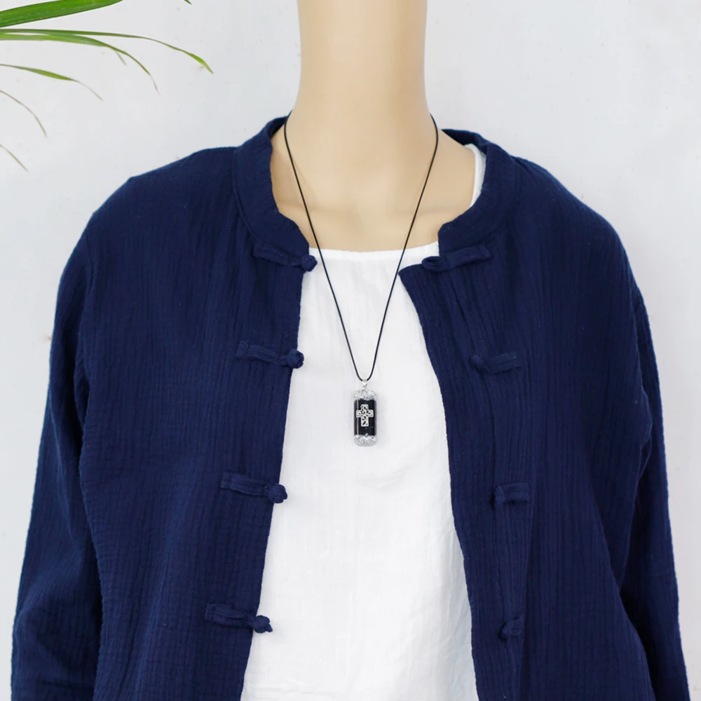 Natural Obsidian With Cross Pendant Necklace For Men Amulet Protection Pendant  Reiki Healing Energy Stone Spiritual Jewelry