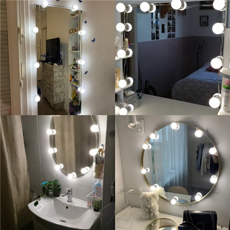 Led vanity mirror bulb USB Hollywood vanity mirror lamp bathroom dresser lighting 3-color dimmable led wall lamp