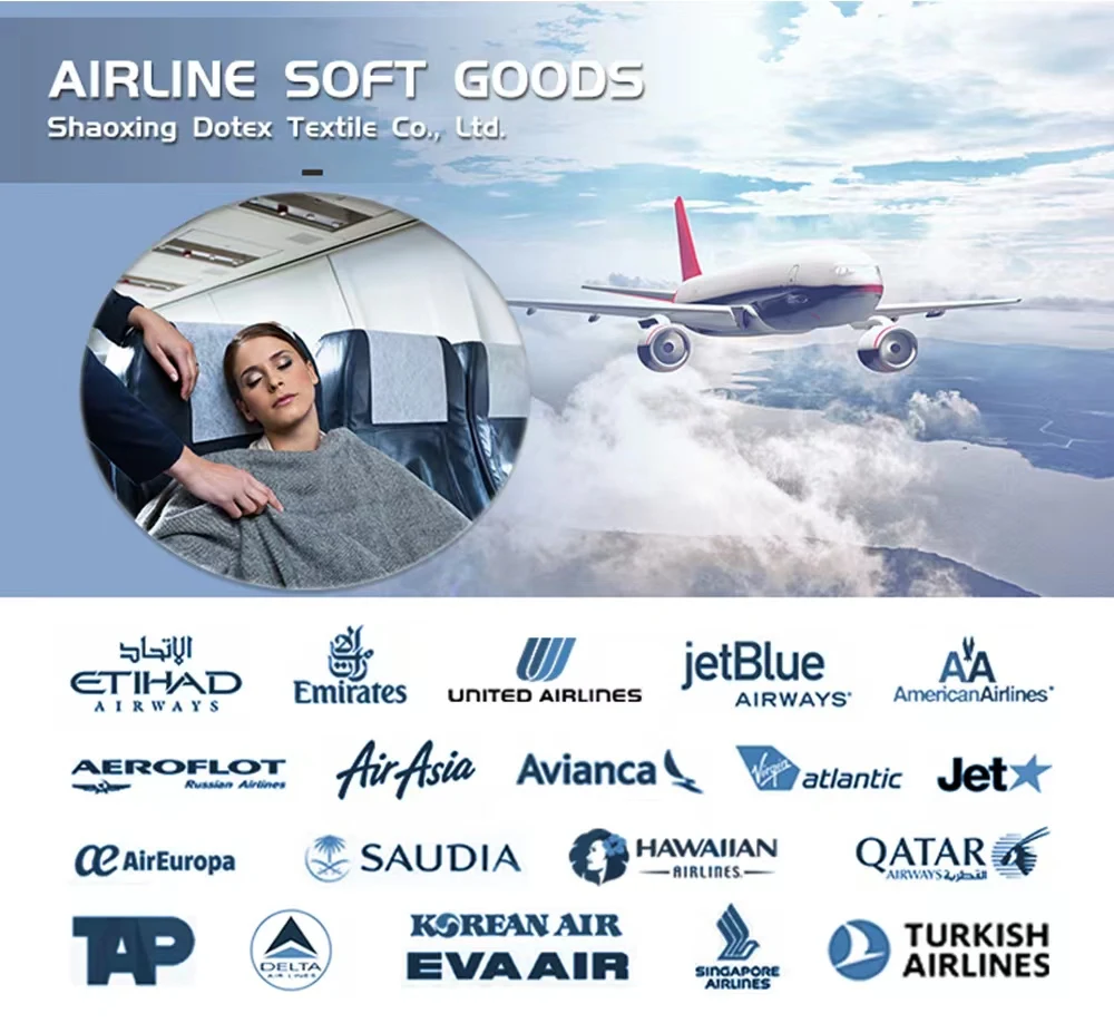 Wholesale Custom Embroidered Woven Polyester Throw Airline Blanket Reversible Fleece Travel Comfort Blanket