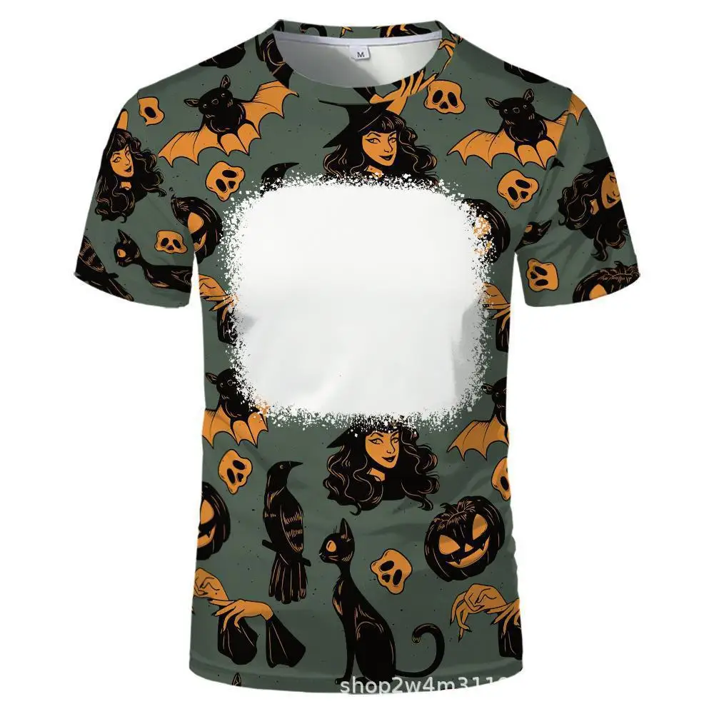 New Design Holiday Clothing Bleach Sublimation Shirt Sublimation Polyester Halloween Christmas T-shirt