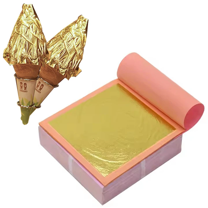 Wholesale 8*8cm 99% Edible Gold Leaf Sheets 24K Booklet for Ice Cream Bakery Cake Steak Decoration