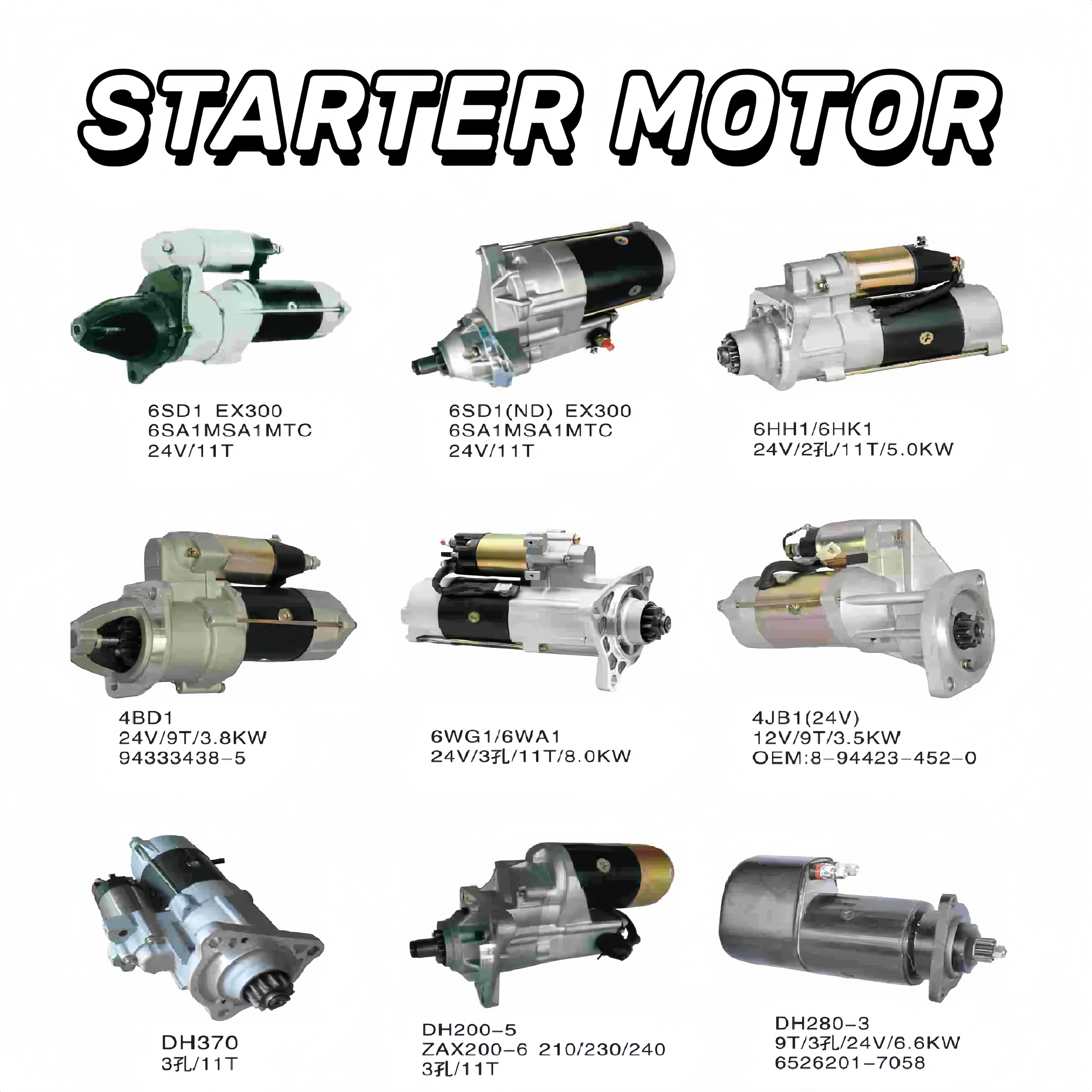 EC210 EC240 EC290 Excavator Diesel Engine Parts 0001-368001 01182315 24V 9T 4.0KW Starter Motor For Volvo