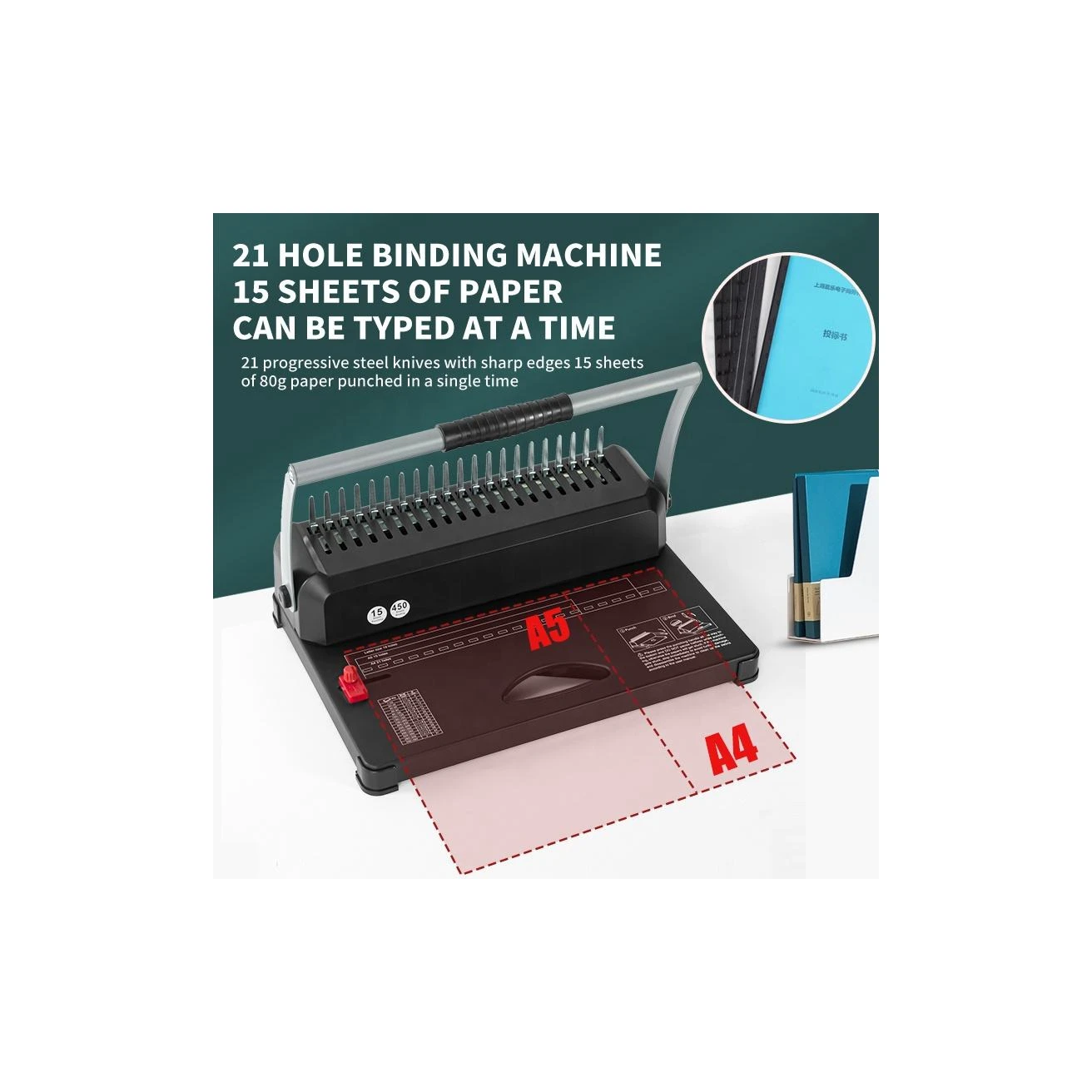 Factory Direct Sale 350 Sheets A4 Manual Binding Machine 21-Hole Plastic Comb Wire Binding Equipment