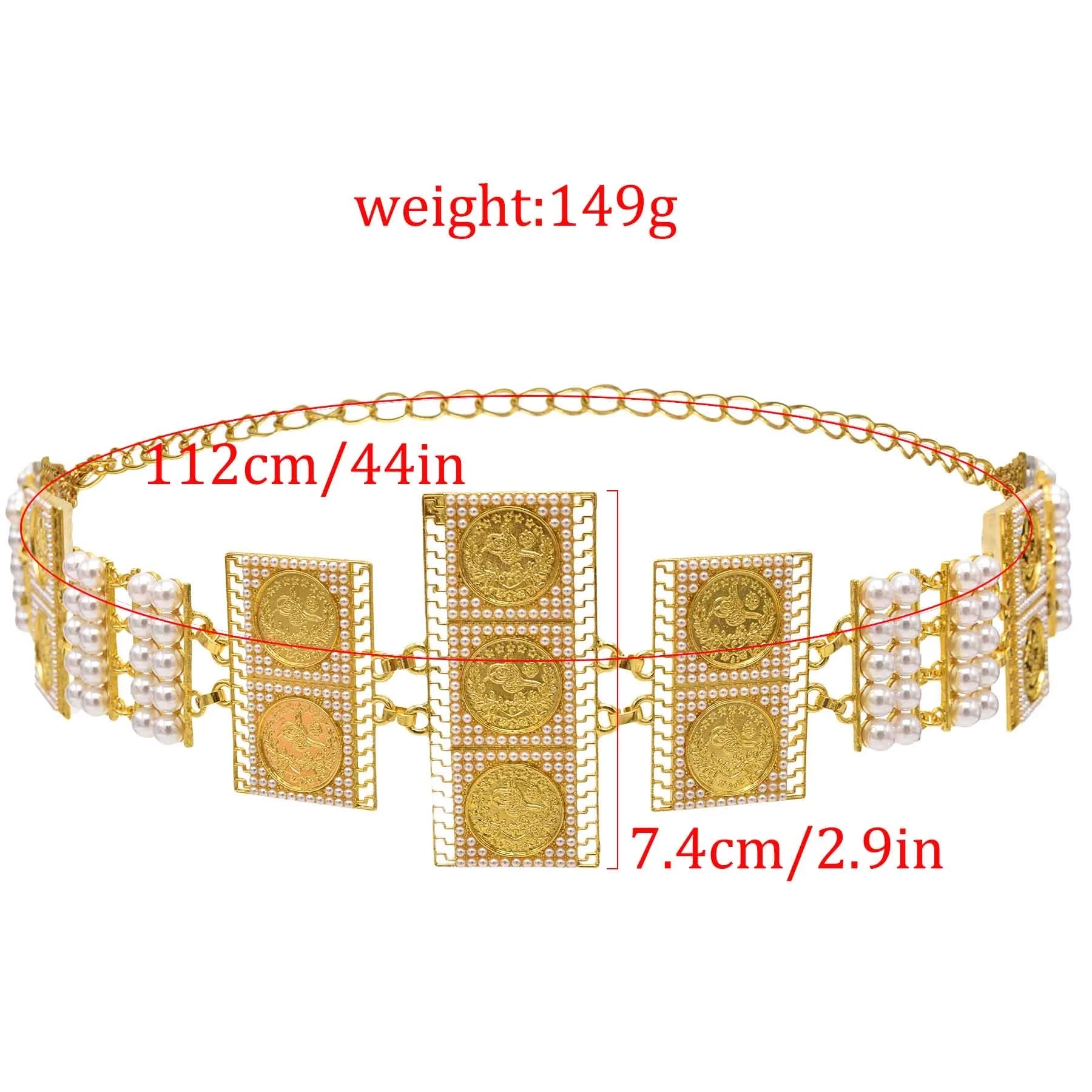 Belly Waist Belt for Women Gold Plated Sequins With Pearl Dress Body Belts for Women Party Jewelry Gift