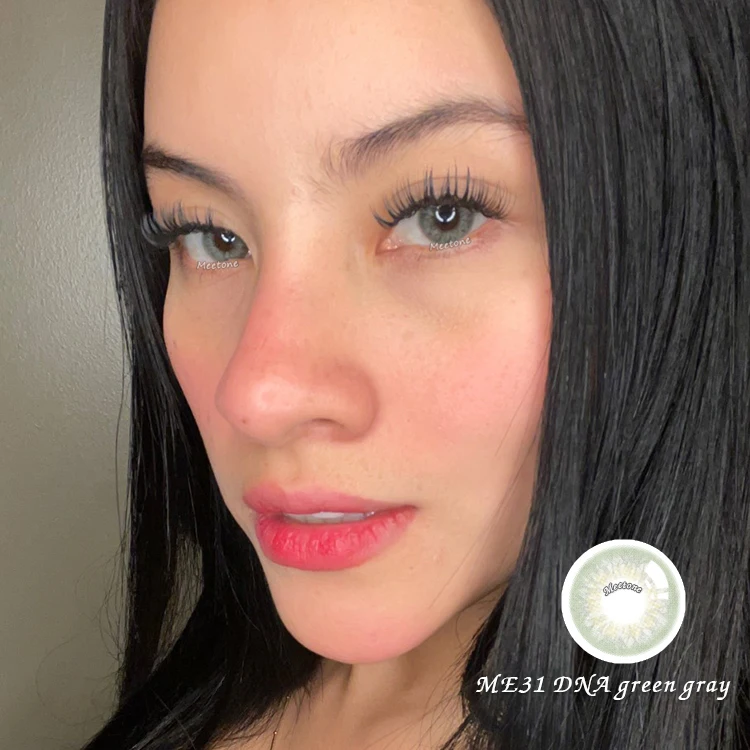 Customized packaging Wholesale cheap price Meetone DNA green gray eye beauty 3 tone tri color contact lenses