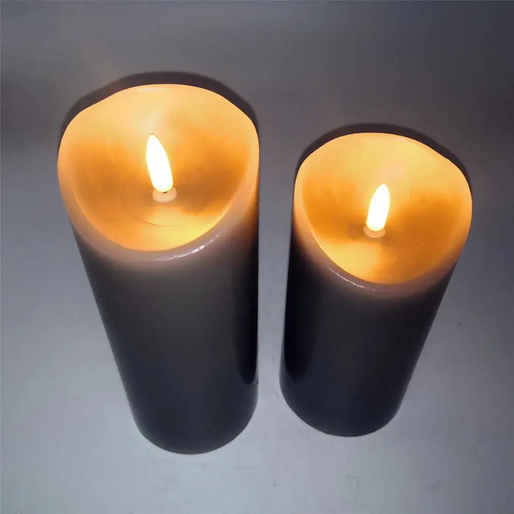 factory price luxury pillar shaped flameless 3D wick bullet wick smooth grey candle