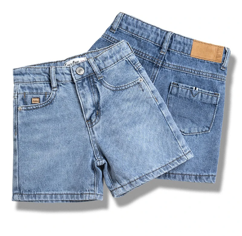 Summer Casual High Waist Cotton Denim Shorts Kids Mid Waist Washed Pattern Hot Short Jeans Decoration Toddlers Teenagers Babies