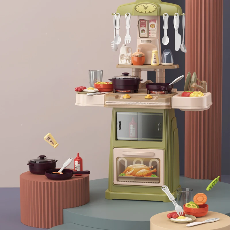 Cooking Pretend Play Toy Kitchen Toy Set for Kids 44pcs Play House for Girls with Light and Sound