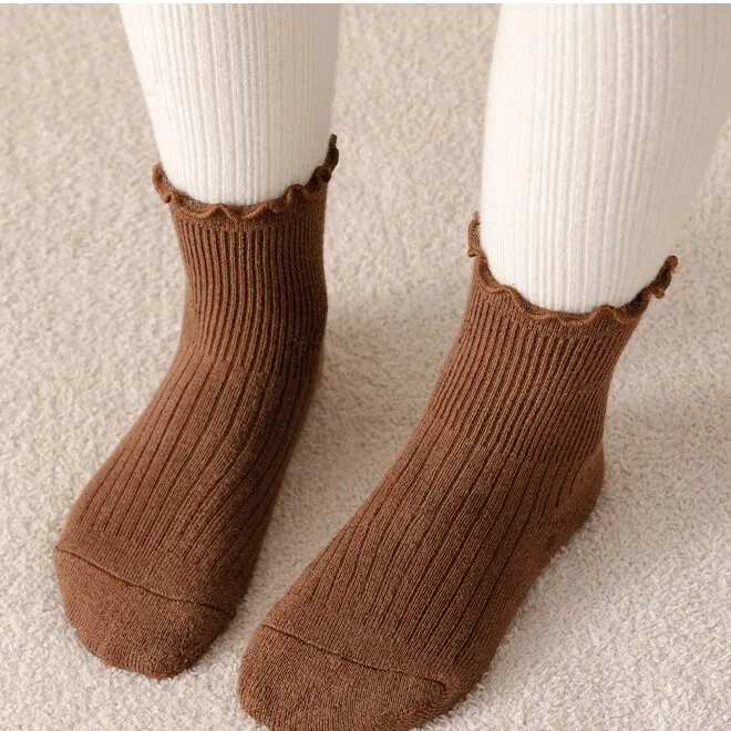 Winter Thick Loop Towel Kids Socks For Girl Boy Cotton Socks  With Weave Edge Korea Style Socks Mono Color