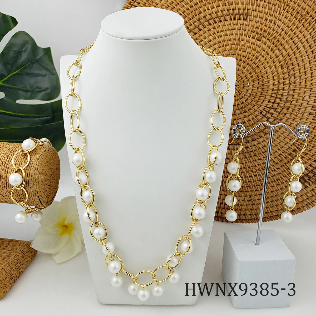 Usun new screwy pendant earrings heart necklace flower engraved hawaiian pearl sets 14k gold plated necklace set for women girls