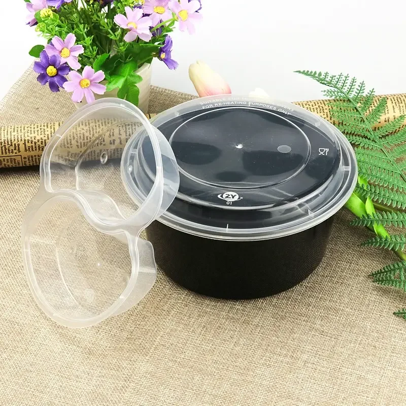 Black Round  Microwavable  takeaway  PP food container bento  lunch boxes with removable tray and dividers