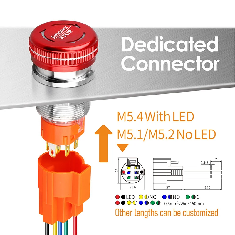 LANBOO 19mm 22mm waterproof IP65 Mushroom emergency stop push button switch with led 1NO1NC 2NO2NC latching switch ON OFF