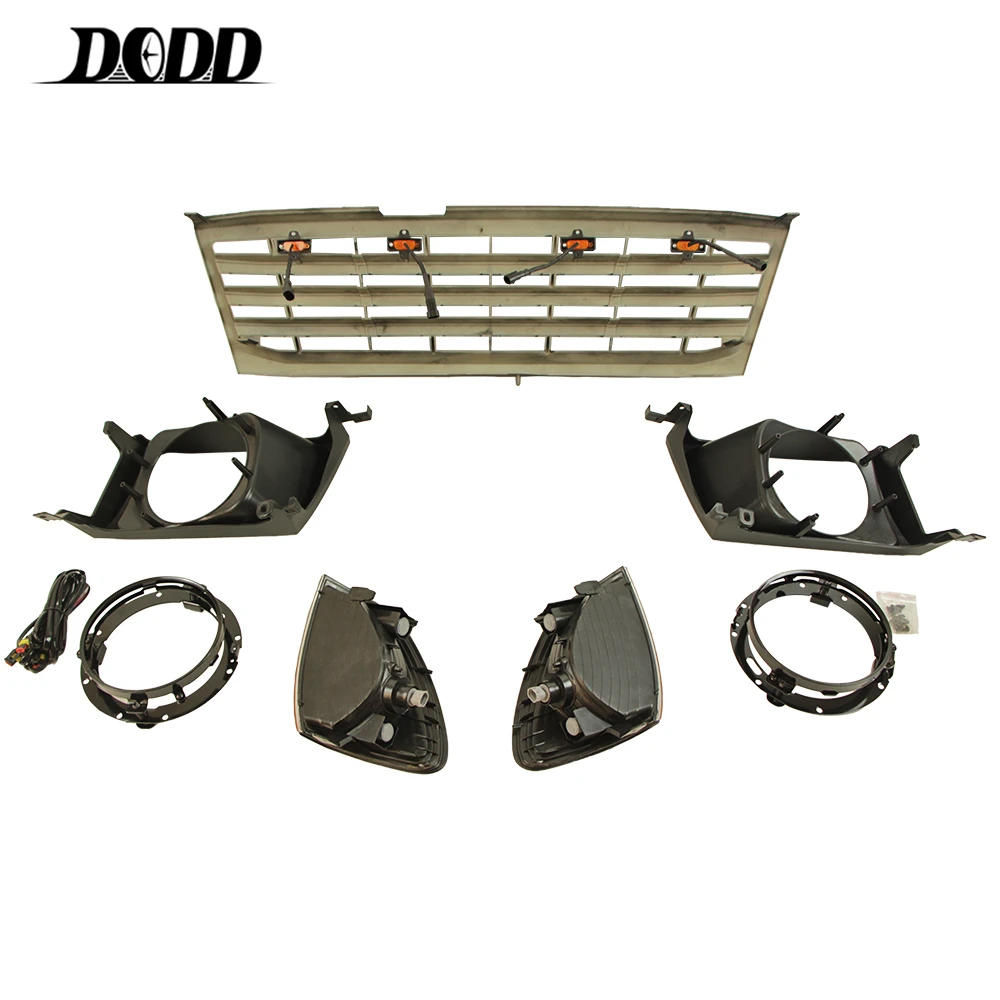 Body Kit Modified Black Front Grille With Grille Light Fit For LandCrusier LC100 1998-2006