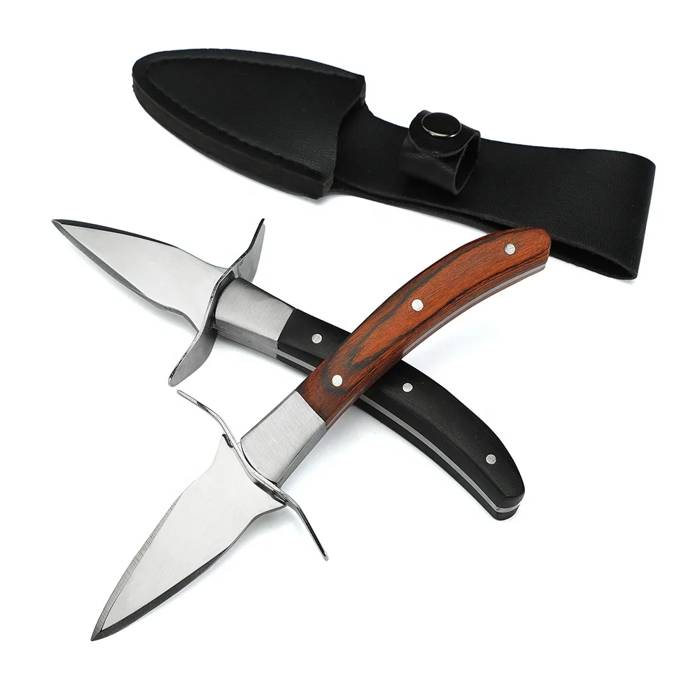 Professional Wood Handle Seafood Opener Stainless Steel Oyster Shucking Knife With Sheath