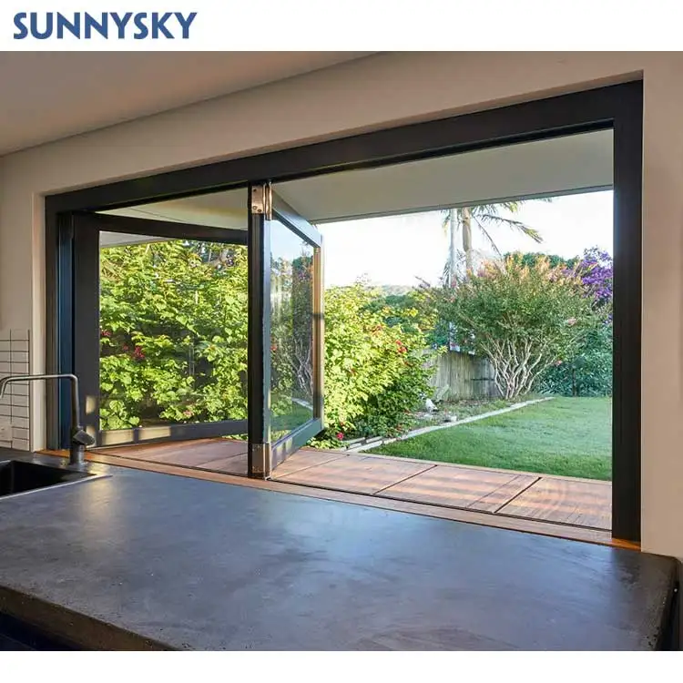 Sunnysky Hurricane Accordion Double Glazed Aluminum Foldable folding Bi Fold Bifold Windows Windows