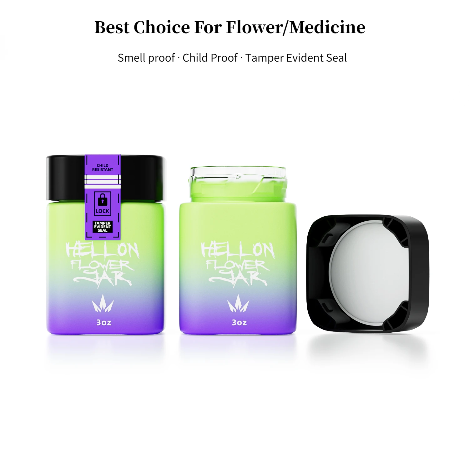 1oz 2oz 3oz 4oz Wholesale Child Resistant Packaging Airtight Smell Proof Container Child Proof Square Glass Jars With Crc Lid