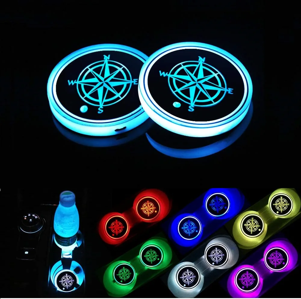Universal LED Car Cup Holder Lights Mats Pad RGB Interior Decoration Atmosphere Lamp for Ford Jeep VW Audi BMW Chevrolet Dodge