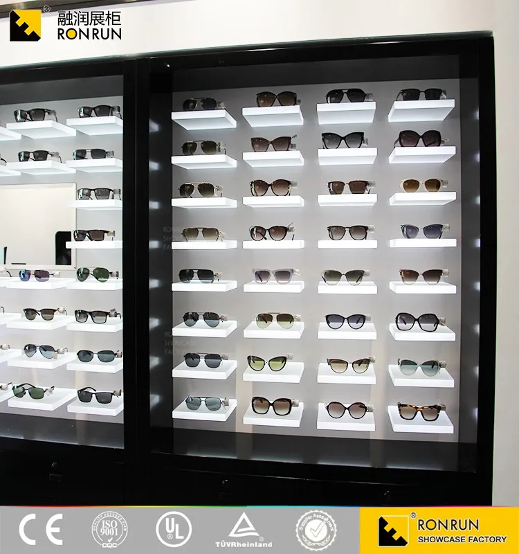 Ultra clean tempered glass shelves showcase for optical glasses retail shop furniture
